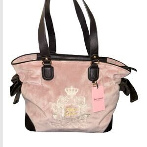JUICY COUTURE FOR ALL DUSTY BLUSH & BROWN VELOUR CROWN RHINESTONE LOGO TOTE NWT